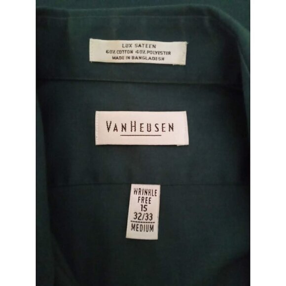 Van Heusen Deep Teal Lux Sateen Button Down Dress Shirt Sz M 15 (32/33) - Picture 5 of 6